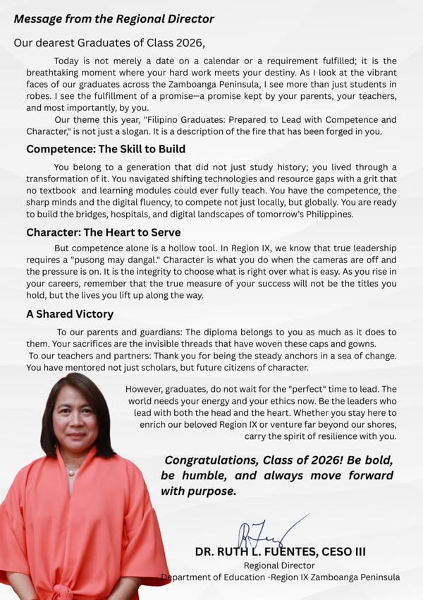Cover photo for Message from the Regional Director - End-of-School-Year Rites